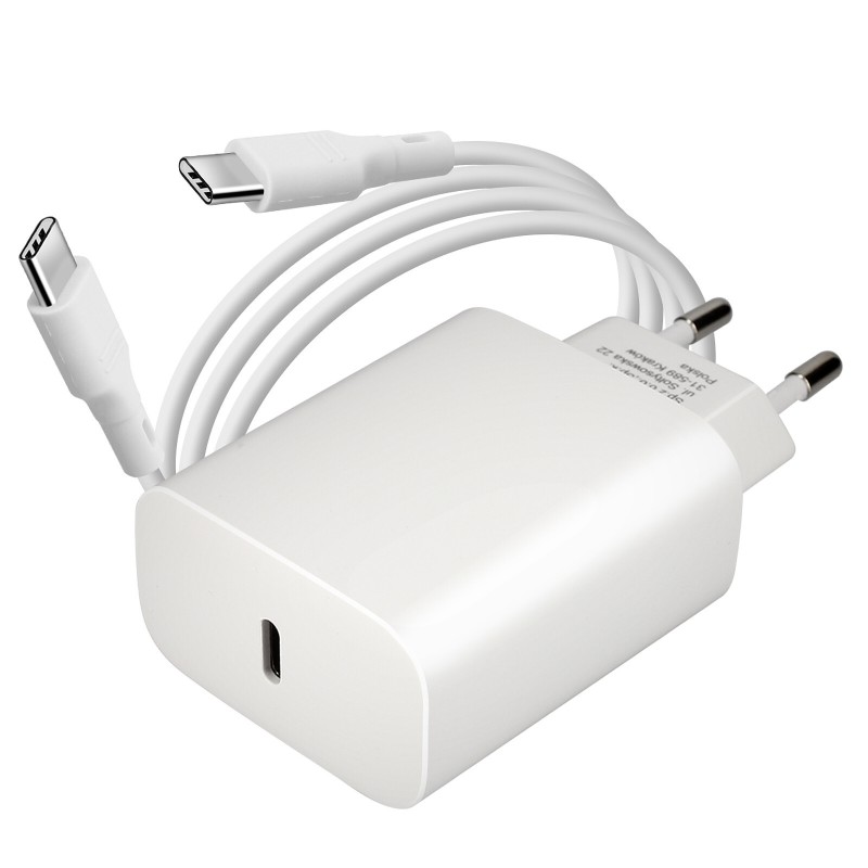Forcell - Chargeur Secteur complet (Adaptateur Type C 25W & Câble Type-C vers Type-C Détachable, 1m, Blanc) Emballage Original